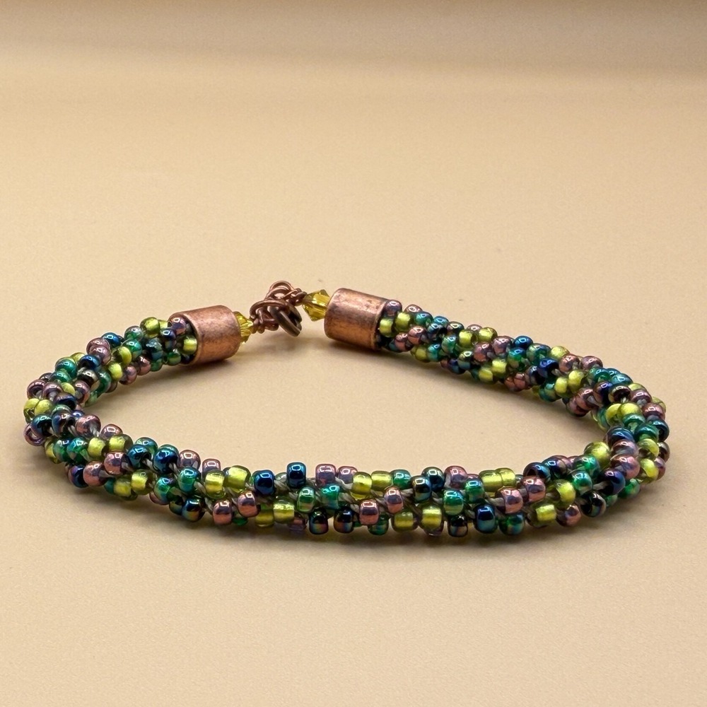 Iridescent Seed Bead Bracelet Copper Tone Boho Artisan Statement Jewelry Gift - Picture 7 of 14